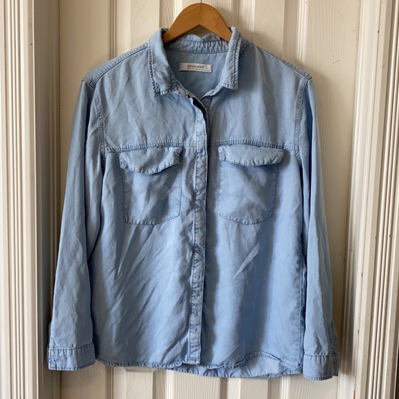 Promod women’s soft flowy chambray button up shirt. Medium - Picture 1 of 7